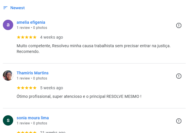 Print de avaliações públicas de clientes no Google